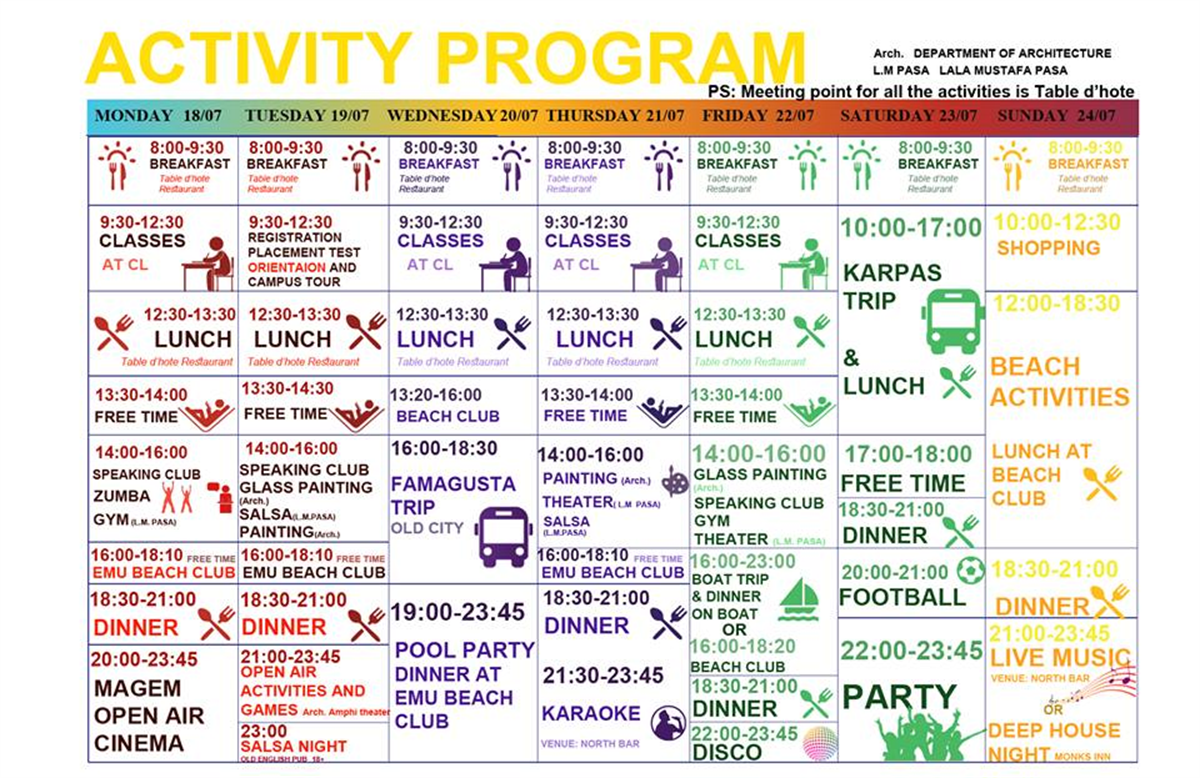 Activity Programme | EMU International Summer School 18th - 24th July 2016