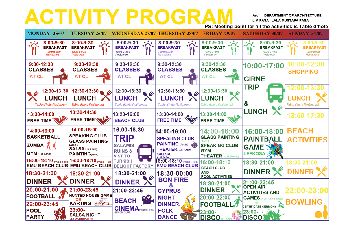 Activity Programme | EMU International Summer School 25th - 31th July 2016